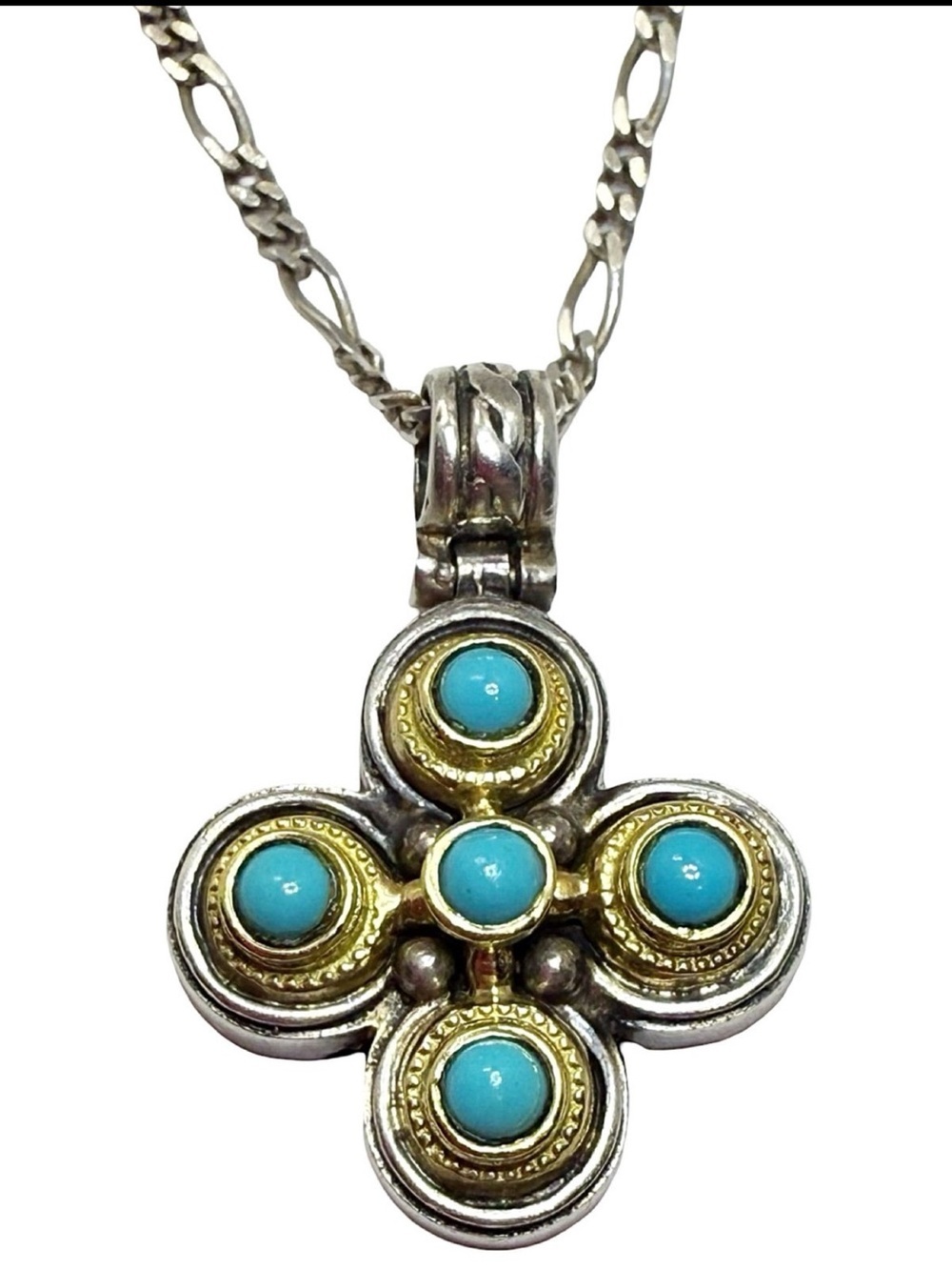 Stunning Konstantino Turquoise & 18k Gold Cross Pendant Necklace - Women Jewelry